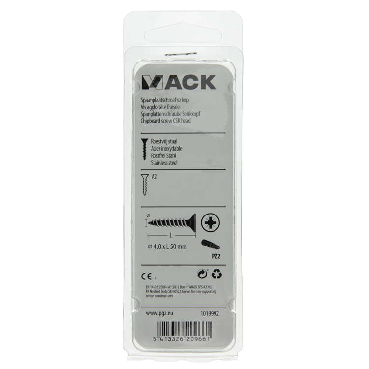 Mack 1019992 - vis pour panneaux d'aggloméré tête VZ acier inoxydable 32 pièces 4,0 x 50 mm | 5 pièces