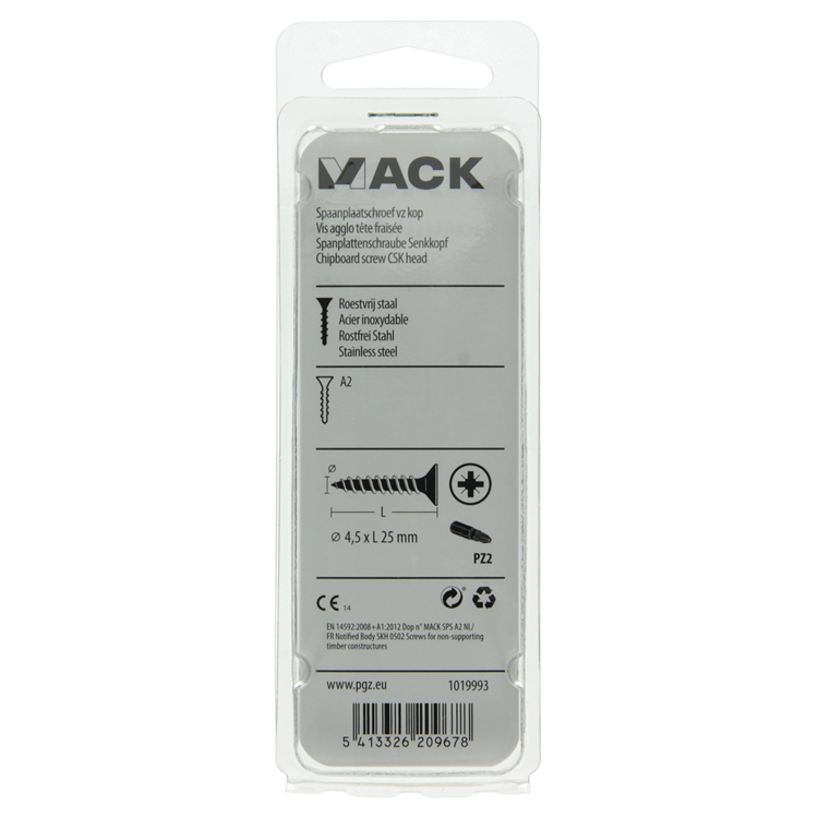 Mack 1019993 - vis pour panneaux d'aggloméré tête VZ acier inoxydable 55 pcs 4,5 x 25 mm | 5 pièces