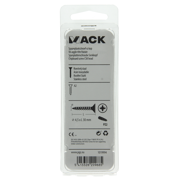 Mack 1019994 - vis pour panneaux d'aggloméré tête VZ acier inoxydable 50 pcs 4,5 x 30 mm | 5 pièces