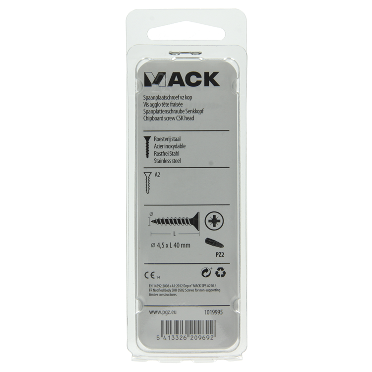 Mack 1019995 - vis pour panneaux d'aggloméré tête VZ acier inoxydable 40 pcs 4,5 x 40 mm | 5 pièces