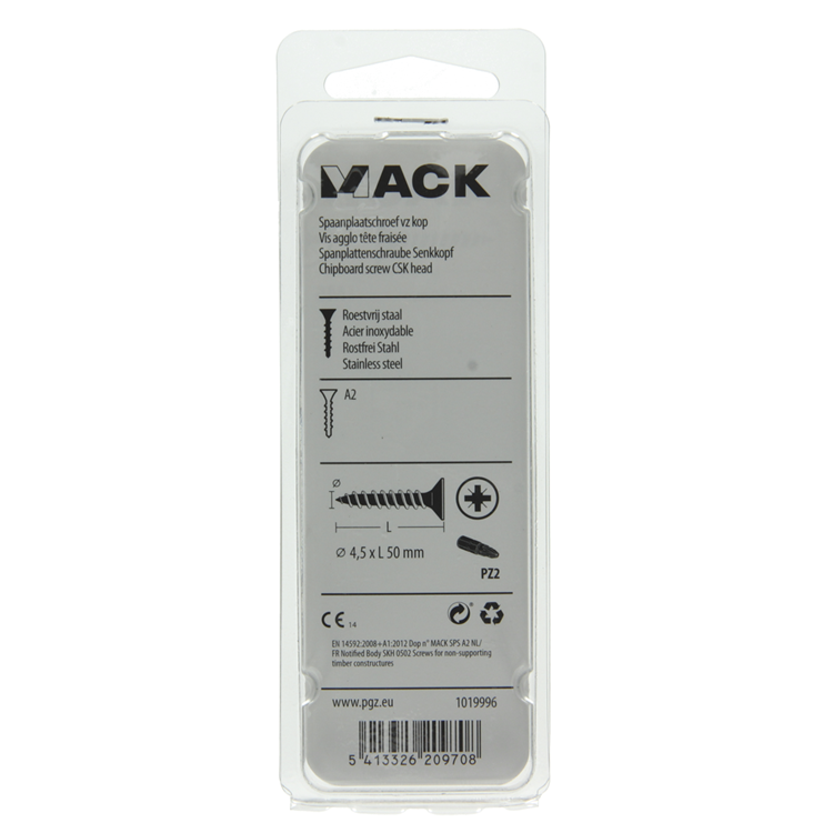 Mack 1019996 - vis pour panneaux d'aggloméré tête VZ acier inoxydable 32 pcs 4,5 x 50 mm | 5 pièces