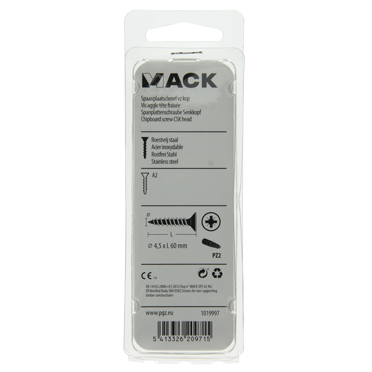 Mack 1019997 - vis pour panneaux d'aggloméré tête VZ acier inoxydable 27 pcs 4,5 x 60 mm | 5 pièces