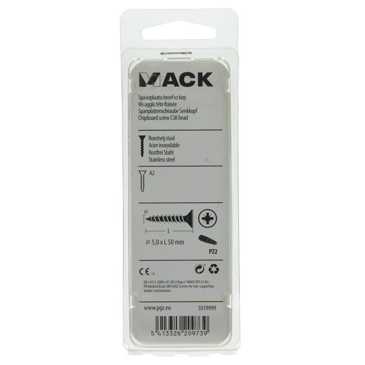 Mack 1019999 - vis pour panneaux d'aggloméré tête VZ acier inoxydable 25 pièces 5,0 x 50 mm | 5 pièces