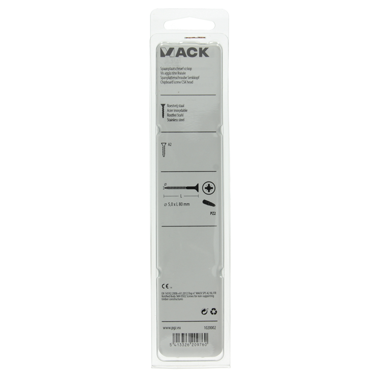 Mack 1020002 - vis pour panneaux d'aggloméré tête VZ acier inoxydable 15 pièces 5,0 x 80 mm | 5 pièces