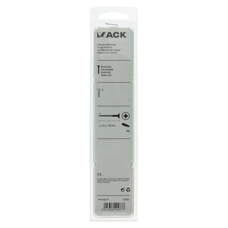 Mack 1020003 - vis pour panneaux d'aggloméré tête VZ acier inoxydable 12 pcs 5,0 x100 mm | 5 pièces