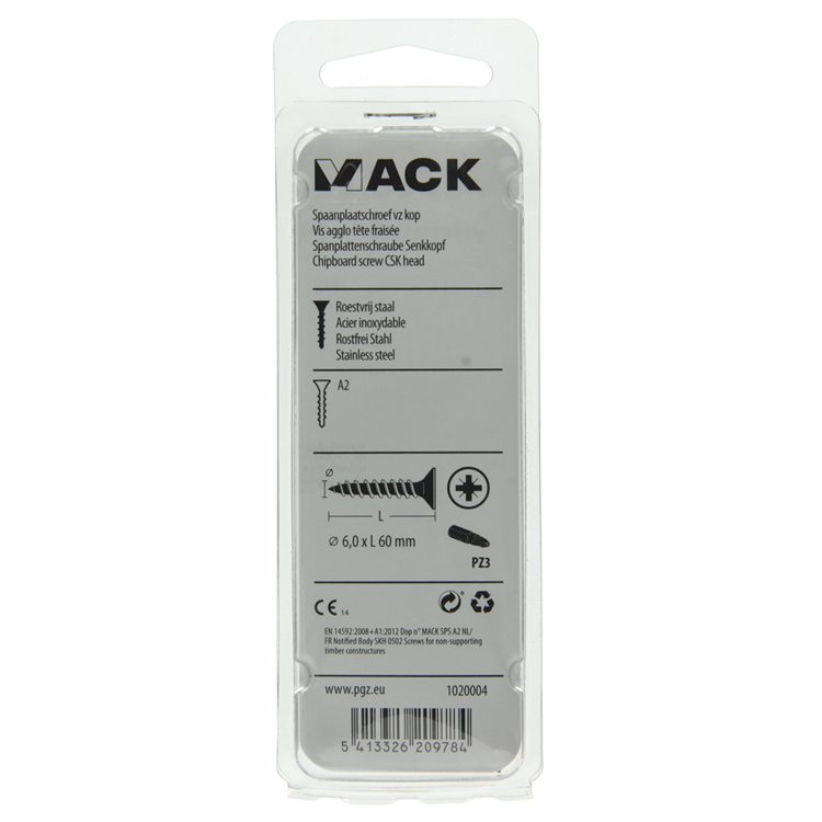 Mack 1020004 - vis pour panneaux d'aggloméré tête VZ acier inoxydable 16 pièces 6,0 x 60 mm | 5 pièces