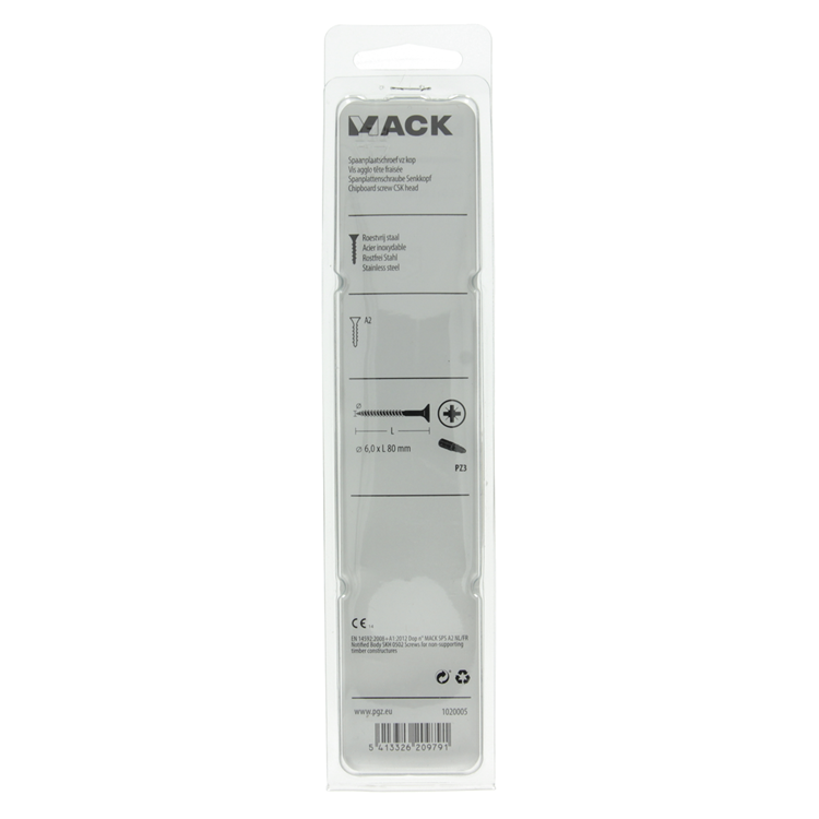 Mack 1020005 - vis pour panneaux d'aggloméré tête VZ acier inoxydable 12 pièces 6,0 x 80 mm | 5 pièces
