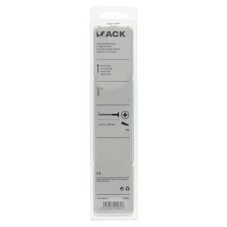 Mack 1020006 - vis pour panneaux d'aggloméré tête VZ acier inoxydable 12 pcs 6,0 x 100mm | 5 pièces