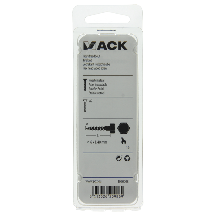 Mack 1020008 - boulon fileté à bois en acier inoxydable 14 pièces 6 x 40 mm | 5 pièces