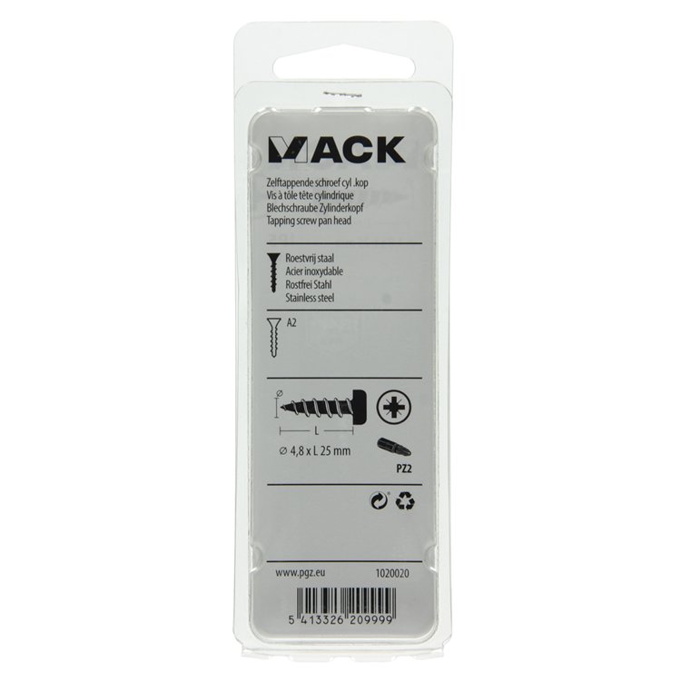 Mack 1020020 - vis autotaraudeuse culasse a2 25 pcs 4,8 x 25 mm | 5 pièces