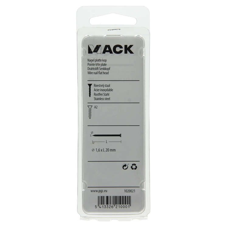 Mack 1020021 - clou à tête plate en acier inoxydable A2 100 pcs 1,6 x 20 mm | 5 pièces