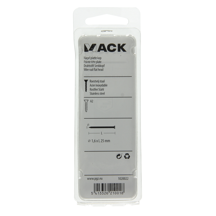 Mack 1020022 - clou à tête plate en acier inoxydable A2 85 pcs 1,6 x 25 mm | 5 pièces