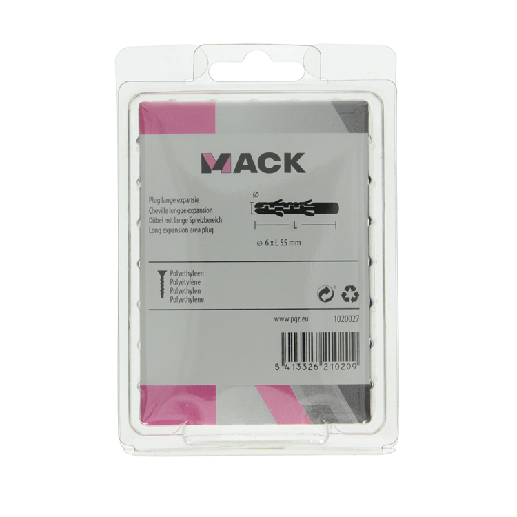 Mack 1020027 - bouchon à expansion longue en polyéthylène 60 pcs 6 x 55 mm | 3 pièces
