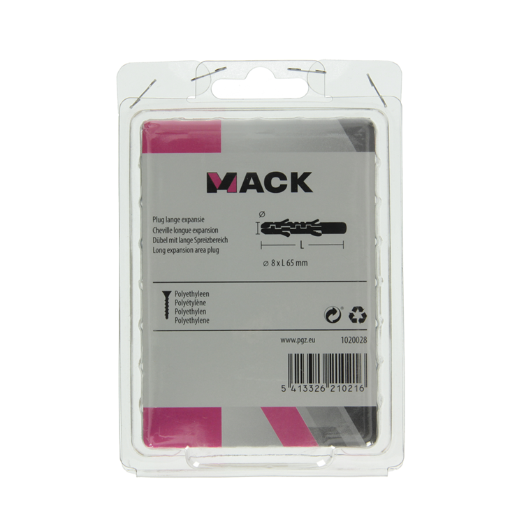 Mack 1020028 - bouchon à expansion longue en polyéthylène 35 pcs 8 x 65 mm | 3 pièces