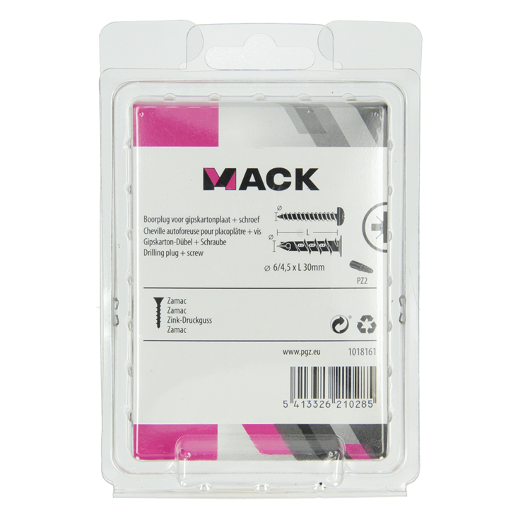 Mack 1018161 - bouchon de perçage pour plaques de plâtre + vis. zamac 15pcs 6 x 38 mm | 5 pièces