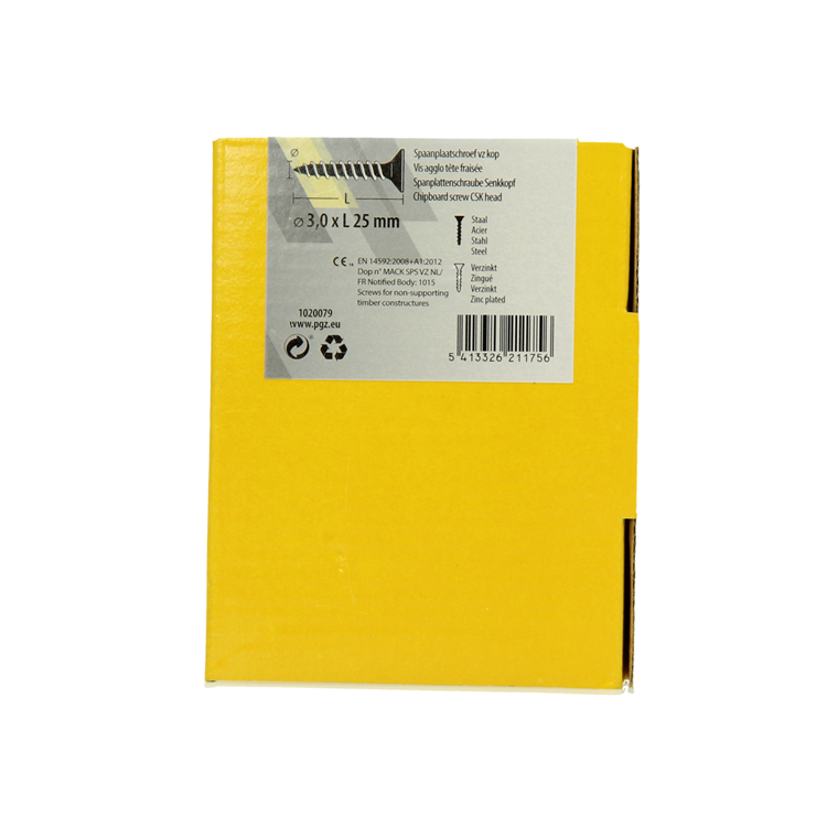 Mack 1020079 - vis pour panneaux d'aggloméré avec tête jaune avec 200 pièces 3,0 x 25 mm | 5 pièces