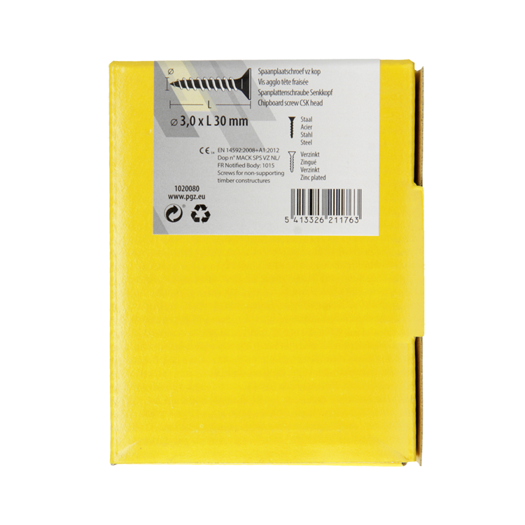 Mack 1020080 - vis pour panneaux d'aggloméré avec tête jaune avec 200 pièces 3,0 x 30 mm | 5 pièces