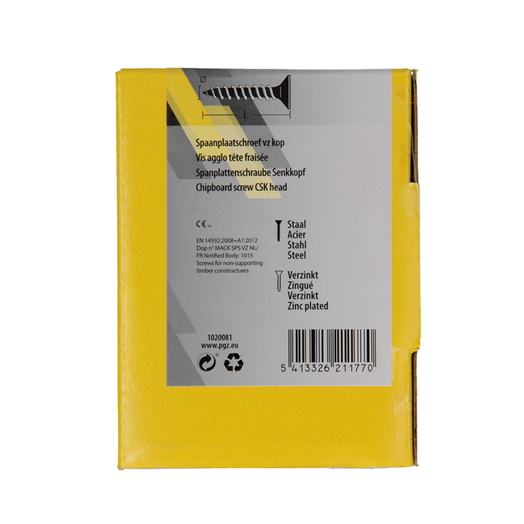 Mack 1020081 - vis pour panneaux d'aggloméré avec tête jaune avec 200 pièces 3,0 x 35 mm | 5 pièces