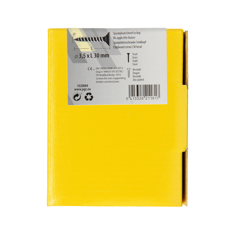 Mack 1020084 - vis pour panneaux d'aggloméré avec tête jaune vz 200 pcs 3,5 x 30 mm | 5 pièces