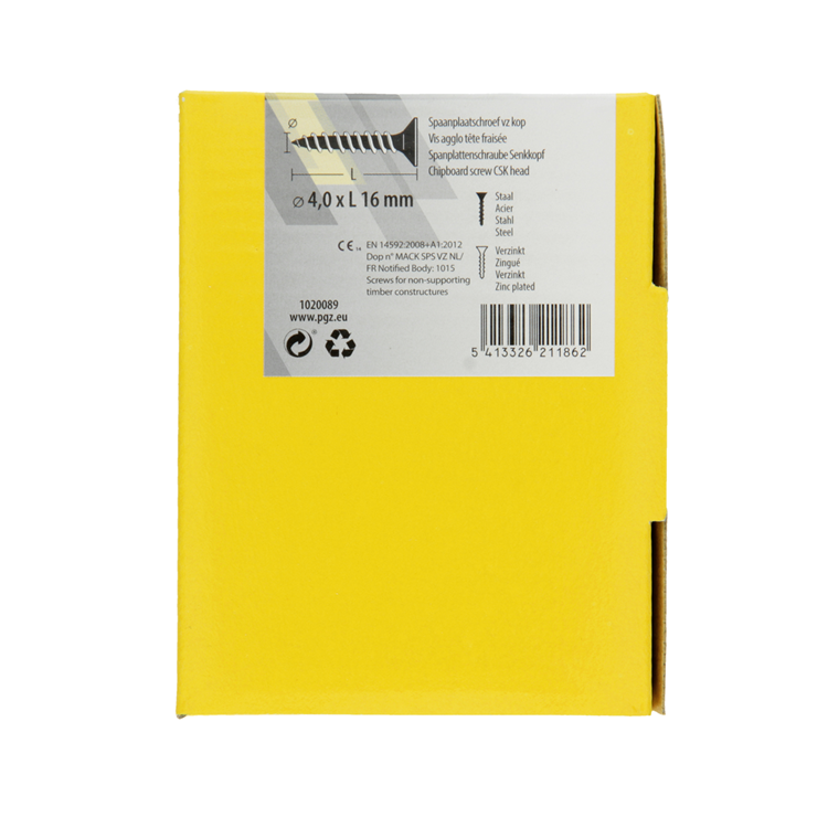 Mack 1020089 - vis pour panneaux d'aggloméré avec tête jaune avec 200 pièces 4,0 x 16 mm | 5 pièces