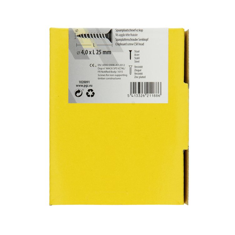 Mack 1020091 - vis pour panneaux d'aggloméré avec tête jaune avec 200 pièces 4,0 x 25 mm | 5 pièces