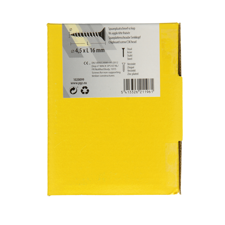 Mack 1020099 - vis pour panneaux d'aggloméré avec tête jaune avec 200 pièces 4,5 x 16 mm | 5 pièces
