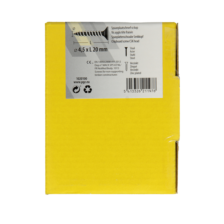 Mack 1020100 - vis pour panneaux d'aggloméré avec tête jaune avec 200 pièces 4,5 x 20 mm | 5 pièces