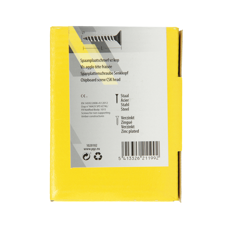 Mack 1020102 - vis pour panneaux d'aggloméré avec tête jaune vz 200 pcs 4,5 x 30 mm | 5 pièces