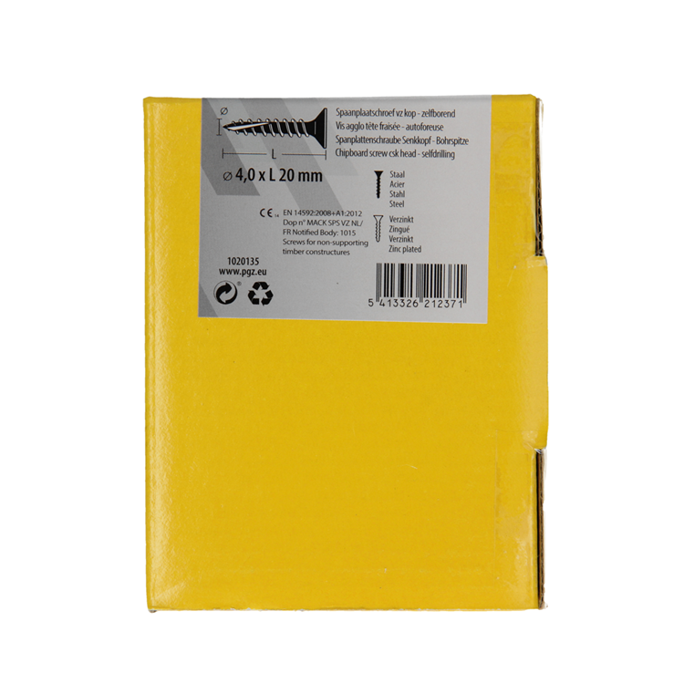 Mack 1020135 - vis pour panneaux d'aggloméré vz kp-self-lockinggvz 200pcs 4,0 x 20 mm | 5 pièces
