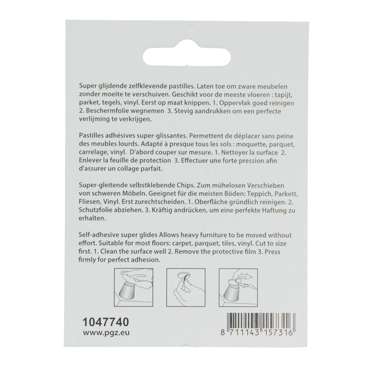 Mack 1047740 - pastille super coulissante autocollante gris 25 x 35 mm 4 pcs | 12 pièces