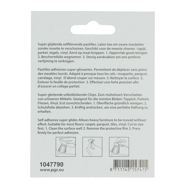Mack 1047790 - pastille super coulissante autocollante gris 35x35x45 mm 4 pcs | 12 pièces