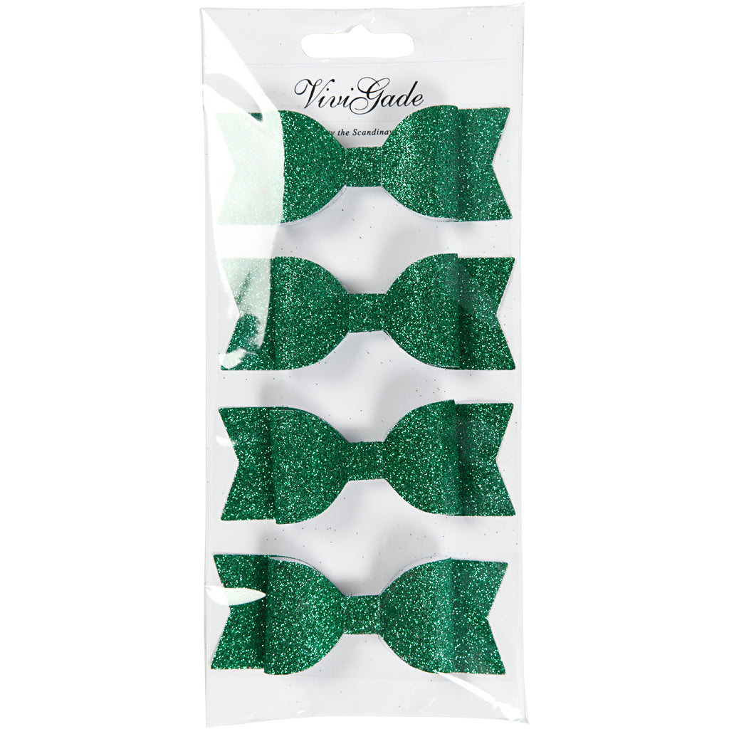 Noeuds Vivi Gade, taille 31x85 mm, paillettes vertes, 4 pièces 1 boîte