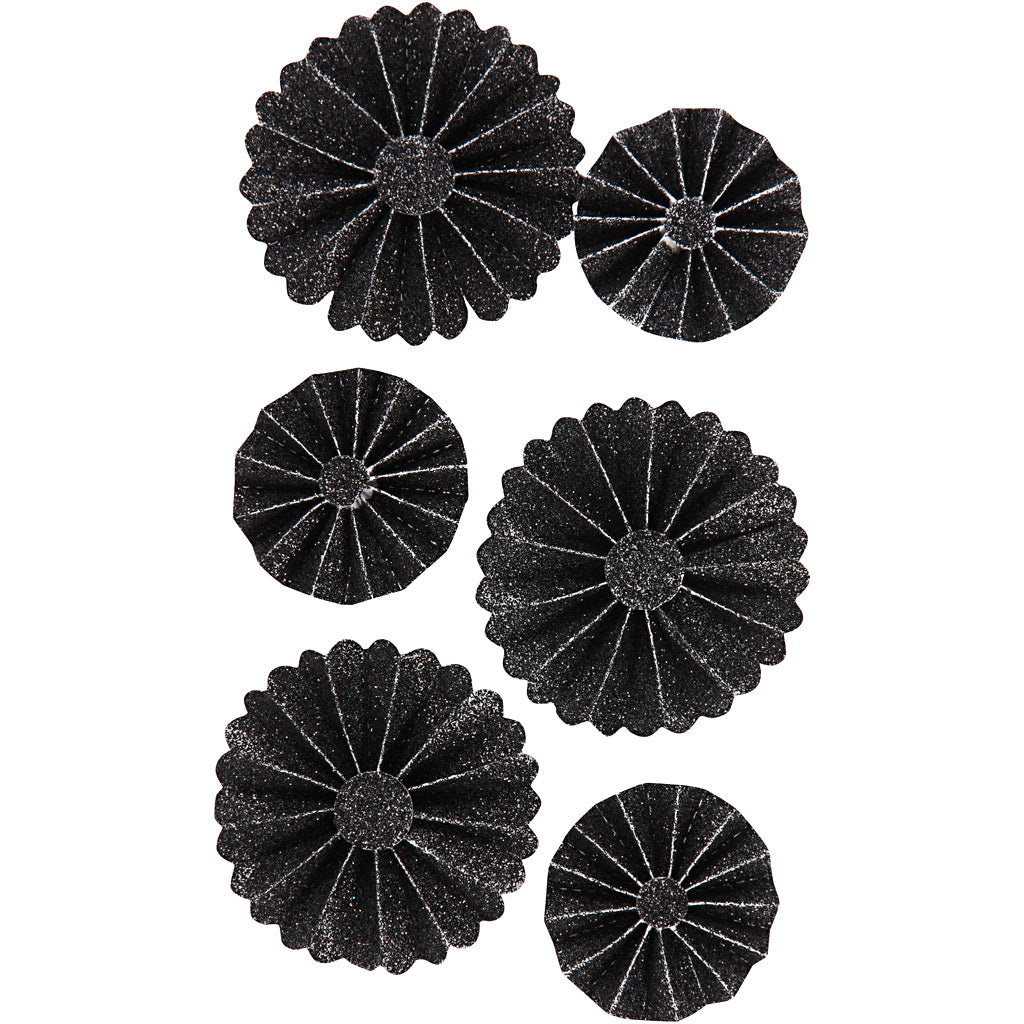 Rosaces Vivi Gade, d 35+50 mm, paillettes noires, 6 pièces 1 boîte