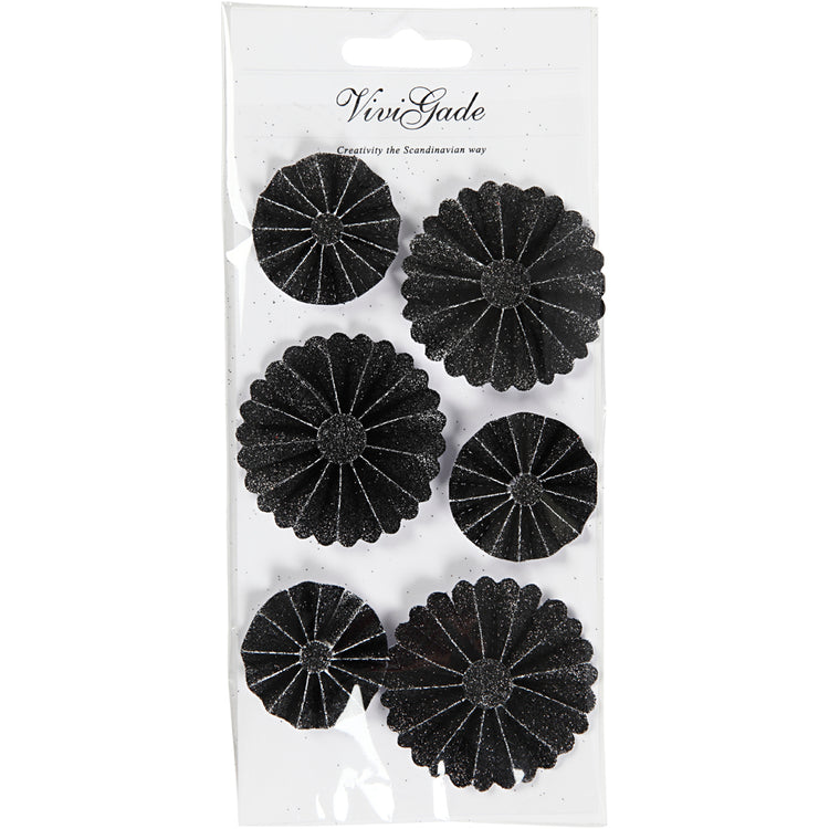 Rosaces Vivi Gade, d 35+50 mm, paillettes noires, 6 pièces 1 boîte