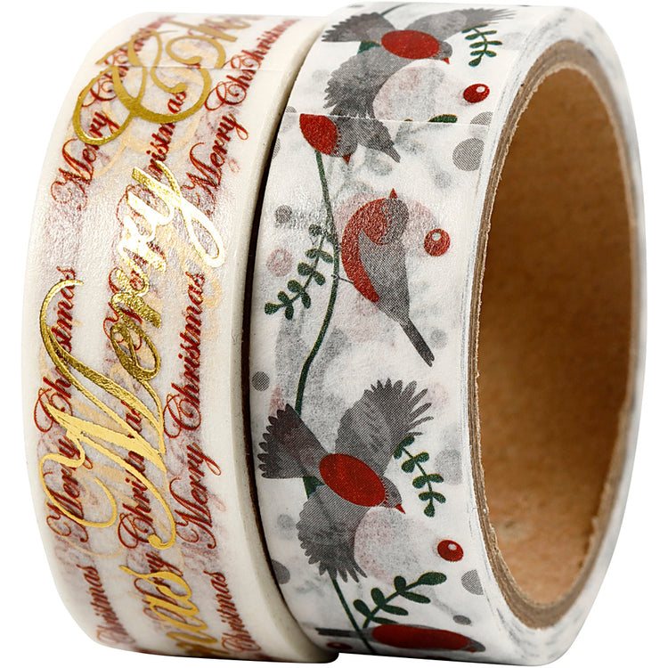 Ruban de masquage Vivi Gade, joyeux Noël et oiseaux - feuille, l: 15 mm, 2x4 m 1 boîte