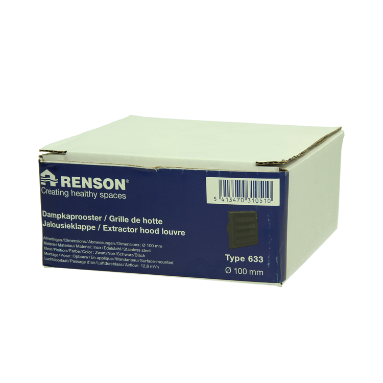 Renson 1069269 - grille de hotte encastrable en acier inoxydable 633 noir (dia 100) | 2 pièces