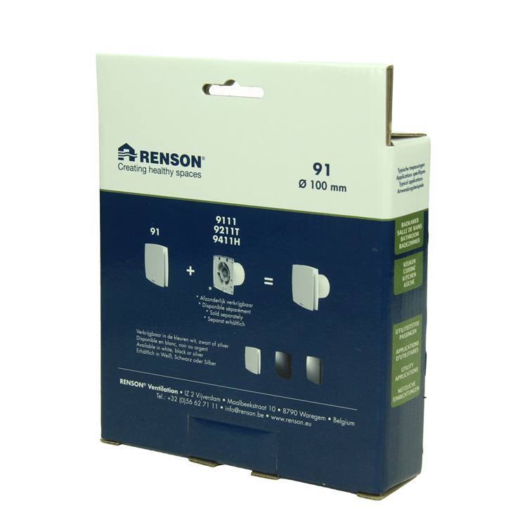 Renson 1069256 - cache ventilateur mécanique (9x11-dia 100) 91w (blanc) | 2 pièces