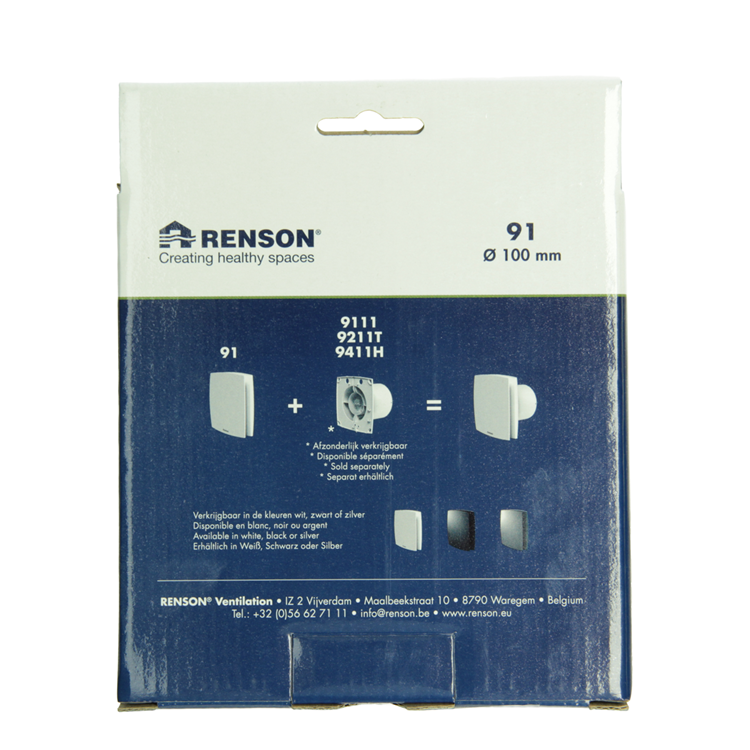 Renson 1069257 - cache ventilateur mécanique (9x11-dia 100) 91b (noir) | 2 pièces