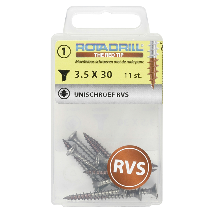 Rotadrill 1039855 - vis universelle vk pzd inox-a2 3,5x30mm (11) | 6 pièces
