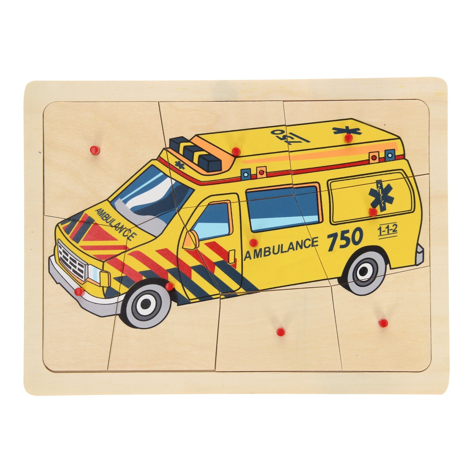 Puzzle à plots en bois Playwood Ambulance, 9 pcs.