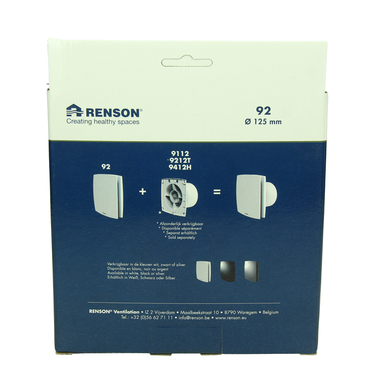 Renson 1069259 - cache ventilateur mécanique (9x12-dia 125) 92w (blanc) | 2 pièces