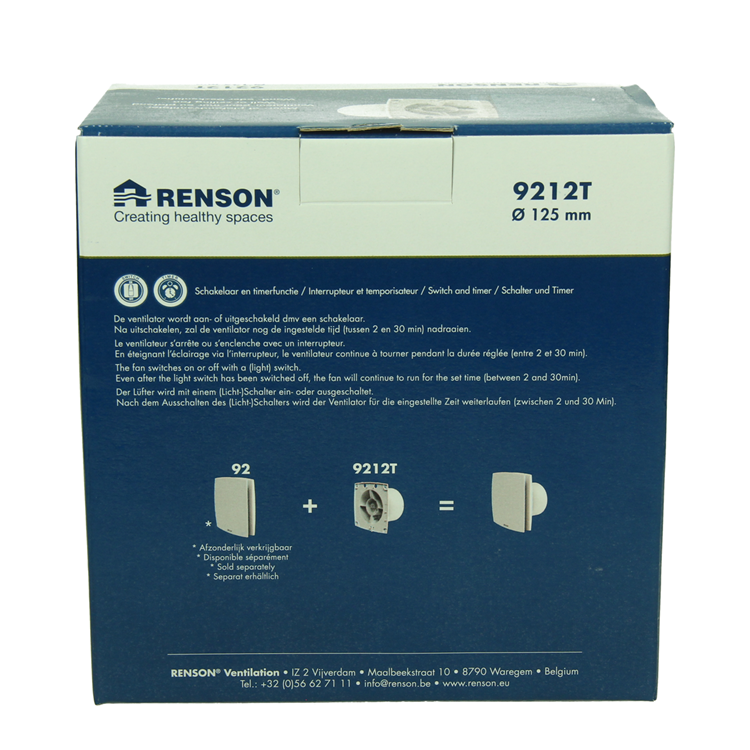Renson 1069254 - mécan. ventilateur avec minuterie 9212t (dia 125) | 2 pièces