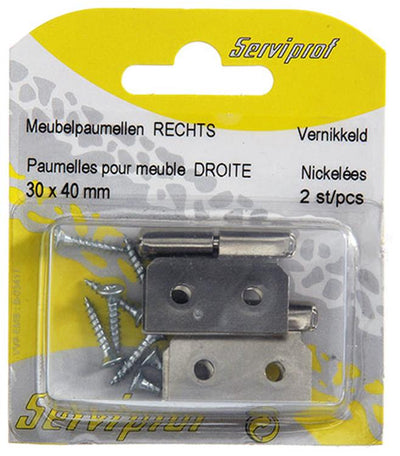 Mack 1013467 - 2 charnières de meuble droite nickelées h 30 x l 40 mm | 5 pièces