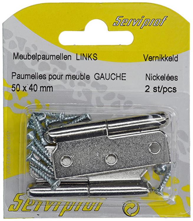 Mack 1013352 - 2 charnières de meuble gauche nickelées h 50 x l 40 mm | 5 pièces
