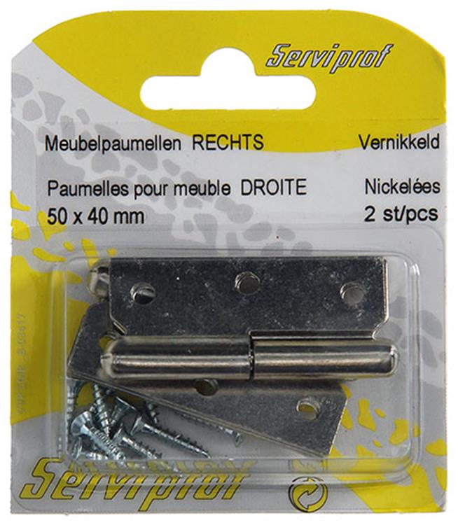 Mack 1013465 - 2 charnières de meuble droite nickelées h 50 x l 40 mm | 5 pièces