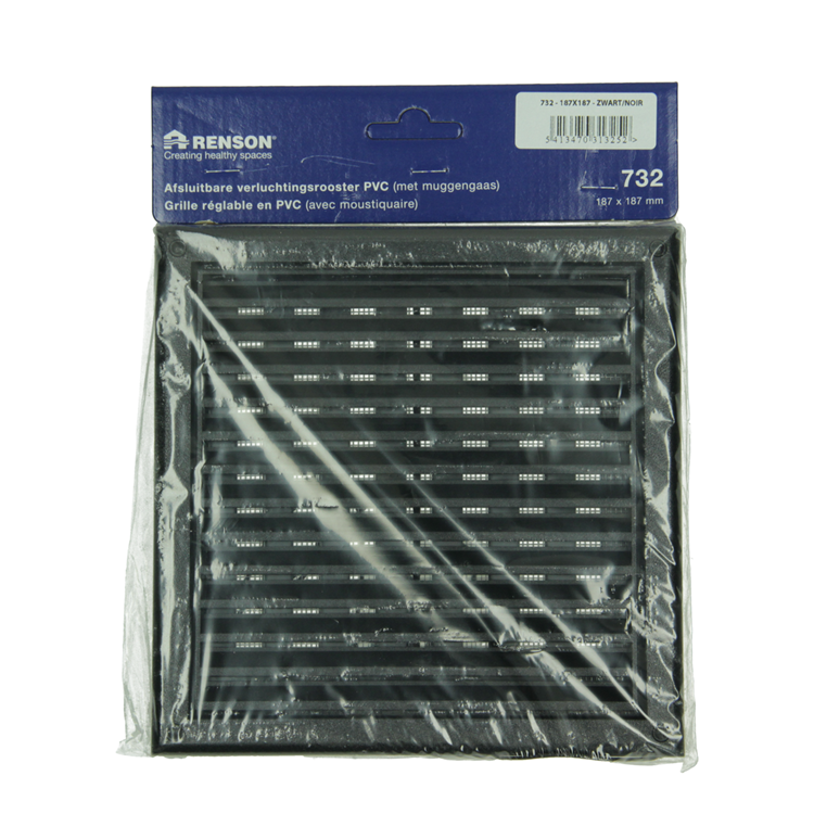 Renson 1069263 - grille orientable en saillie PVC 732 (187x187) str 9005 (noir) | 2 pièces