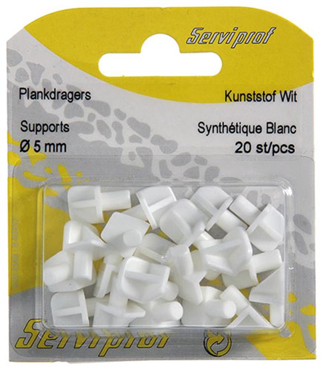 Mack 1015837 - 20 équerres d'étagère plastique blanc ø 5 mm | 10 pièces