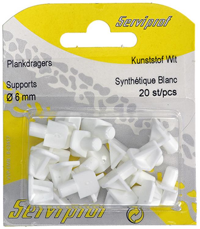 Mack 1015838 - 20 équerres d'étagère plastique blanc ø 6 mm | 10 pièces