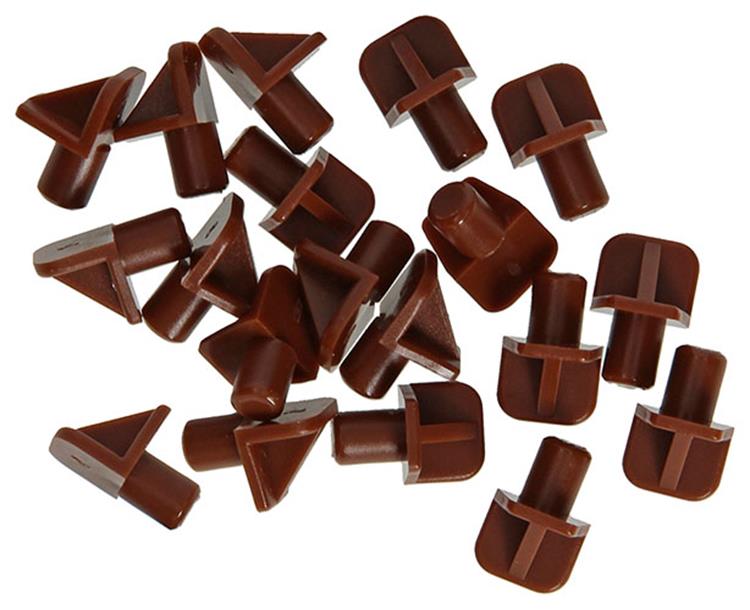Mack 1015841 - 20 équerres d'étagère plastique marron ø 6 mm | 5 pièces