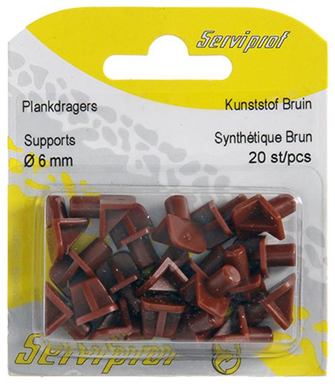 Mack 1015841 - 20 équerres d'étagère plastique marron ø 6 mm | 5 pièces